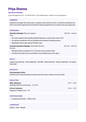 Blocks resume template: Each section in its own tinted card.