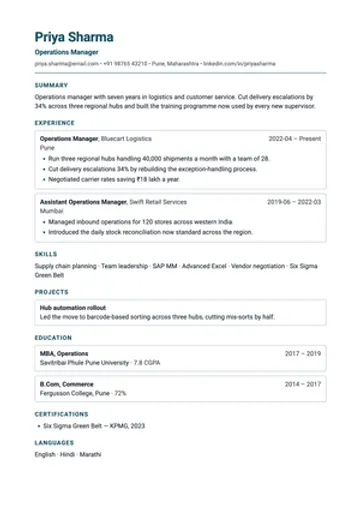 Cards resume template: Every role in its own outlined block.