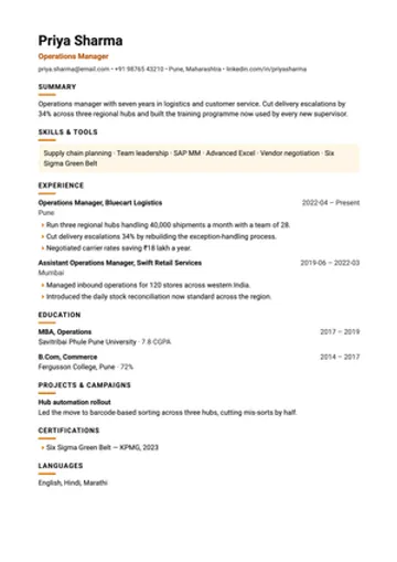Impact resume template: Numbers forward, for sales, marketing and operations.