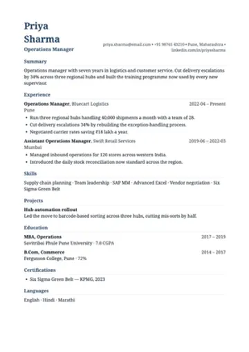 Letterhead resume template: Name left, contact right, like business stationery.