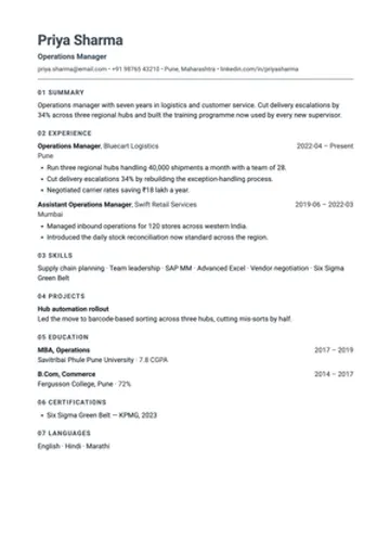 Outline resume template: Numbered sections, for a resume read as a document.