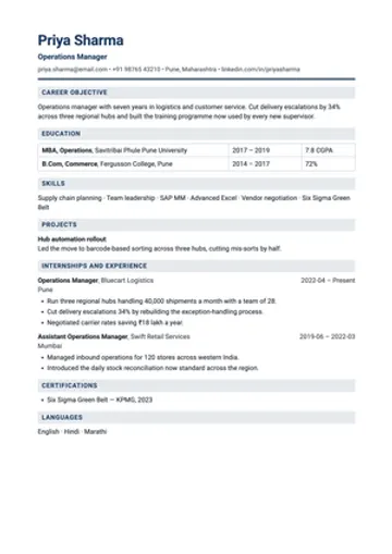 Placement resume template: Campus placement format, with your marks in a grid.