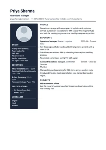 Slate resume template: A dark side panel with a round photo. Striking, but two columns.