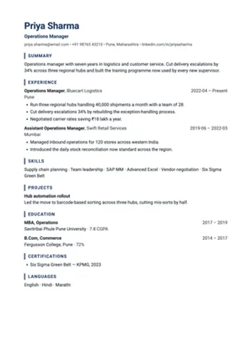Stripe resume template: An accent bar beside every heading.